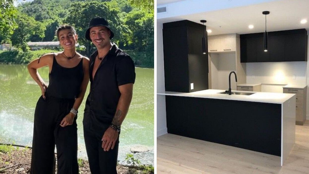 Jimy Levesque et Claudia Dimopoulos Béland d'Occupation Double. Droite : Condo SKYBLü Cité Mirabel.