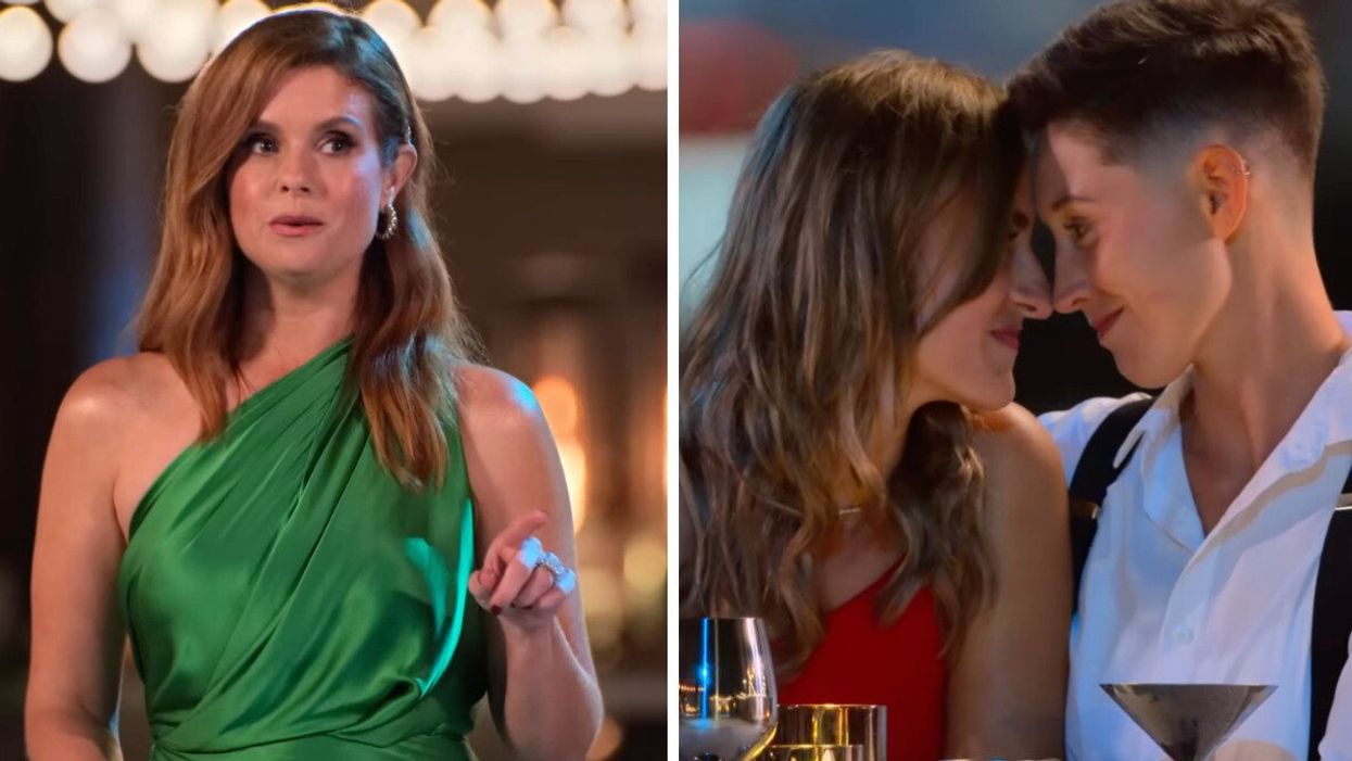 JoAnna Garcia Swisher hosting 'The Ultimatum: Queer Love.' Right: Two contestants of 'The Ultimatum: Queer Love.'