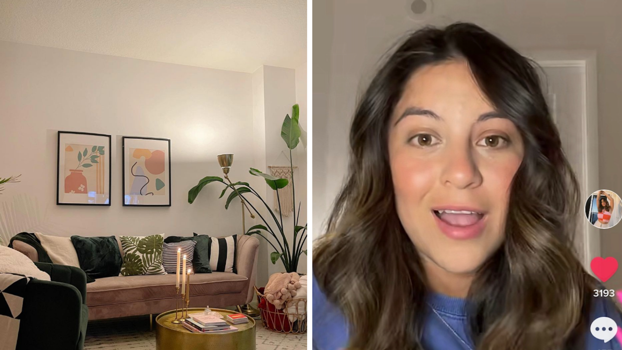 Jocelyn Castillo's apartment. Right: Jocelyn Castillo sharing her story on TikTok.