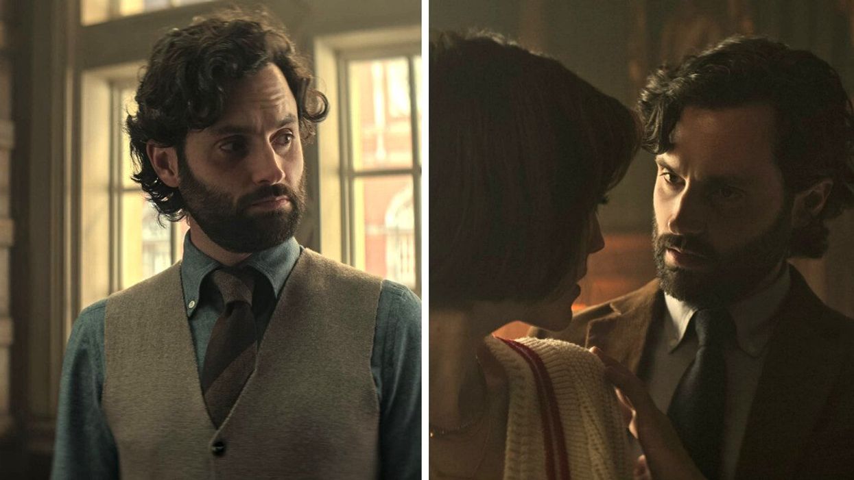 Joe Goldberg de YOU sur Netflix. Droite : Joe Goldberg et Kate Galvin de YOU sur Netflix.