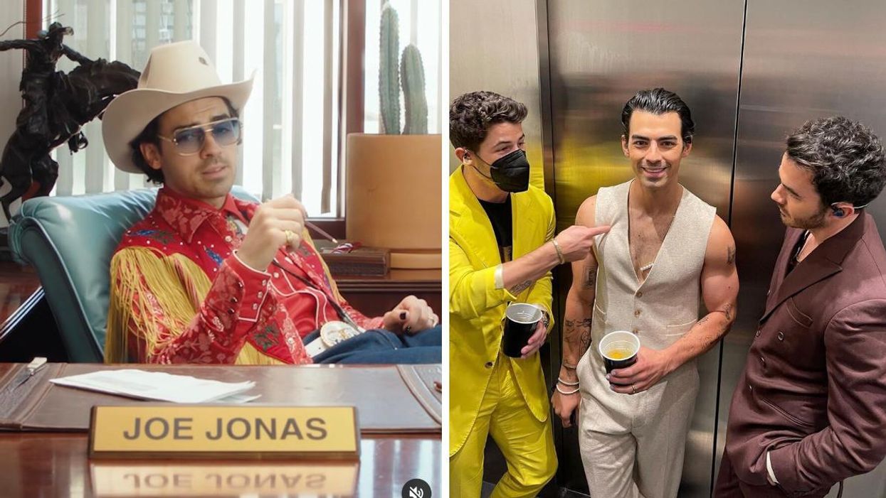 Joe Jonas in the new "Don't Mess With Texas" Campaign. Right: Joe Jonas stands in between his brothers Nick and Kevin.