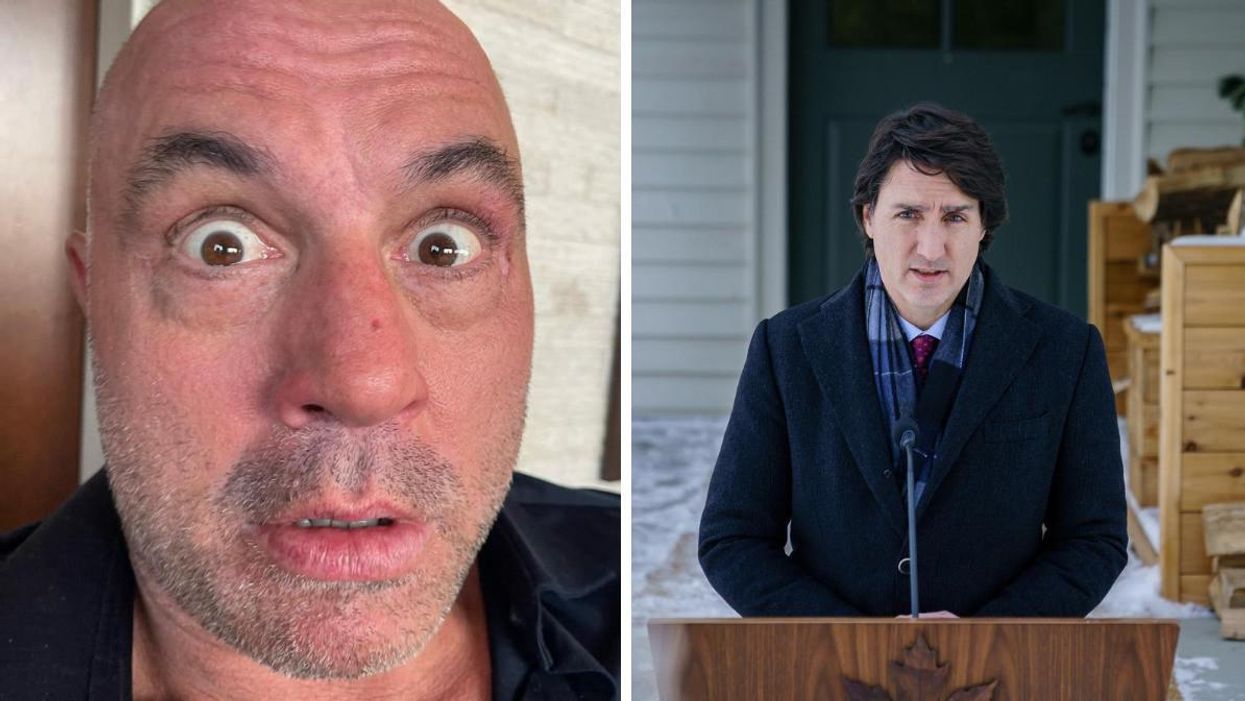 Joe Rogan. Right: Justin Trudeau.