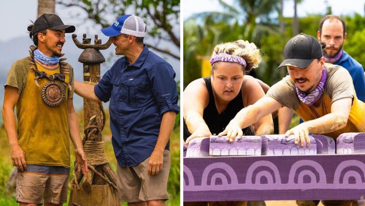 Joël et Patrice Bélanger à Survivor. Droite : Justine et Joël à Survivor.