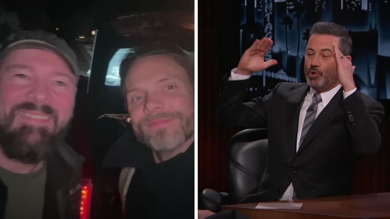 Joel McHale and his new friend. Right: Jimmy Kimmel.