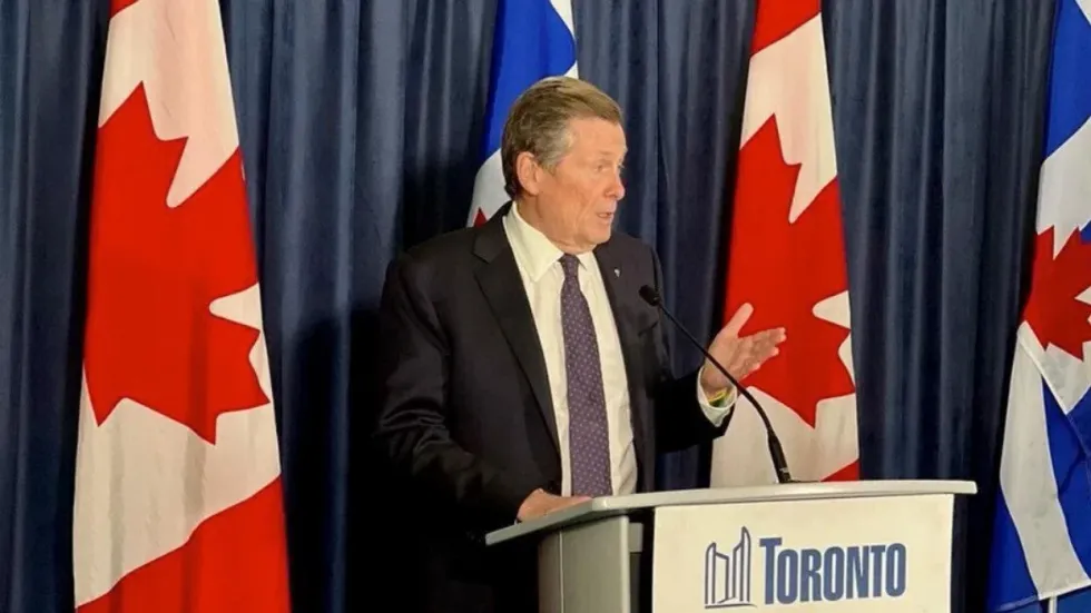 John Tory speaking at a press conference.