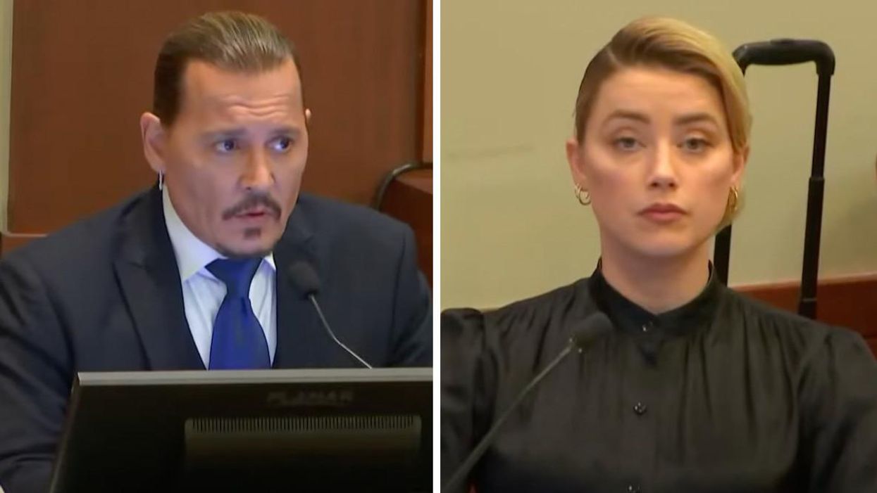 Johnny Depp testifying. Right: Amber Heard at trial.