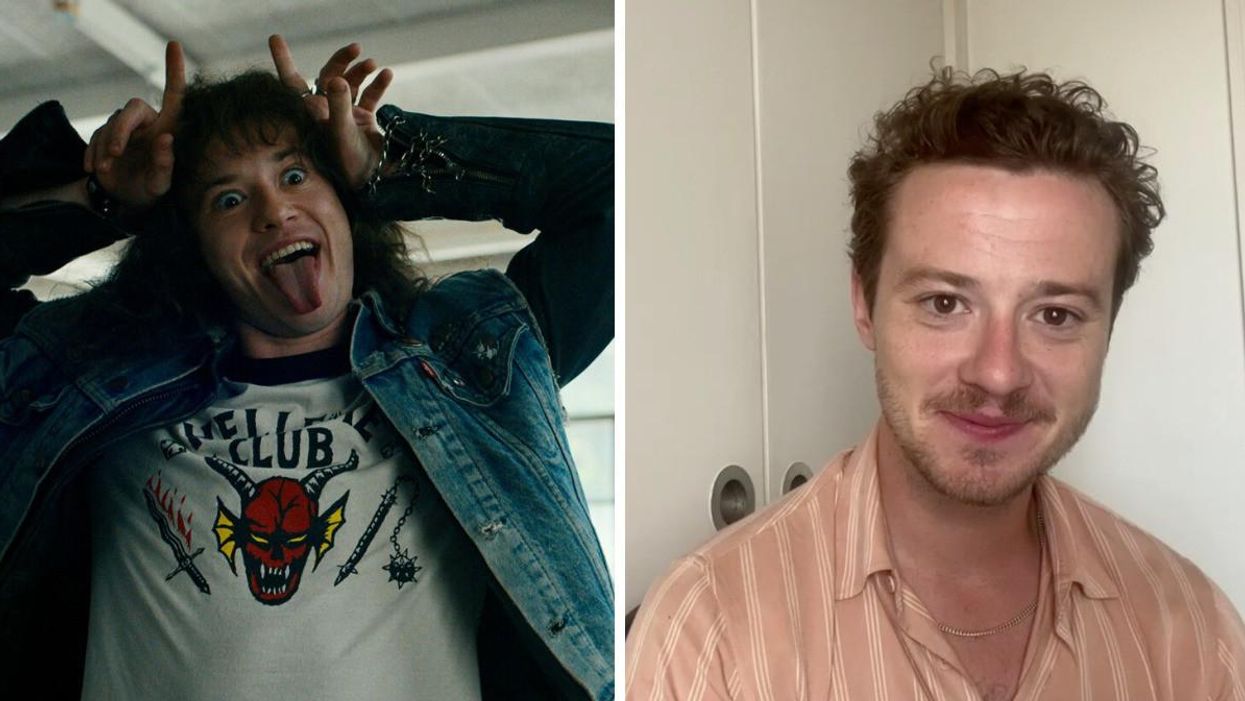 Joseph Quinn as Eddie Munson in 'Stranger Things 4.' Right: Joseph Quinn.