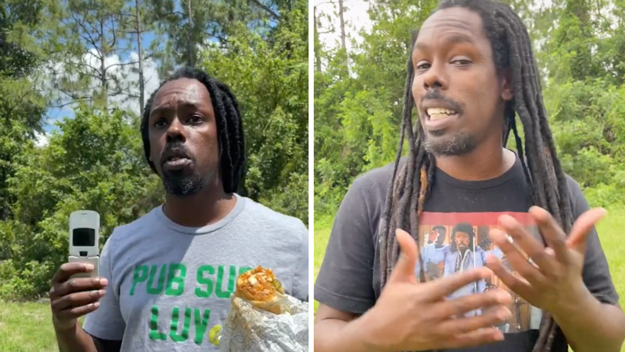 Josh Robinson in one of his TikTok videos holding a sandwich. Right: Josh Robinson in one of his TikTok videos.