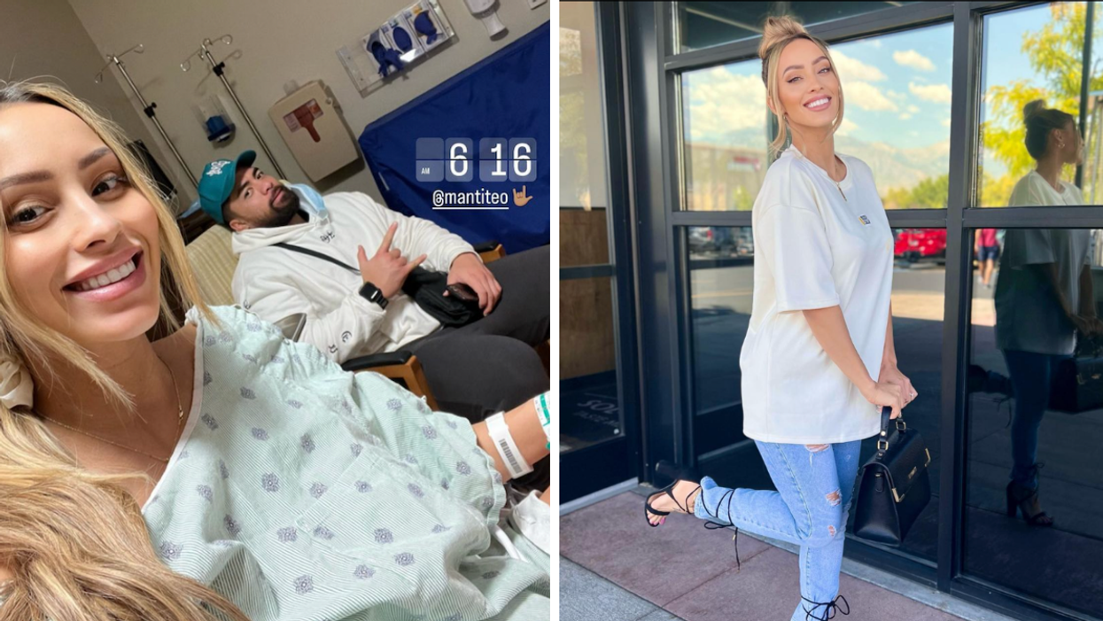 Jovi Nicole Engbino and Manti Te'o in the hospital. Right: Jovie Nicole Engbino.