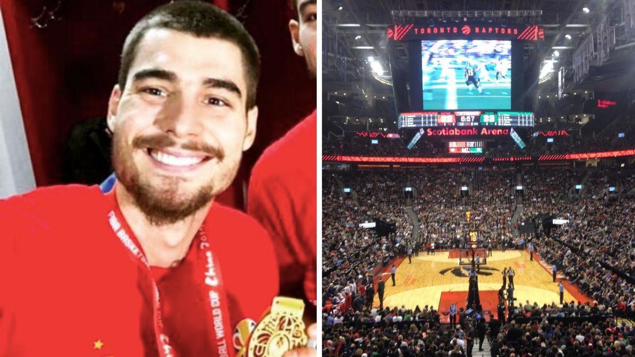 Juancho Hernangomez. Right: Scotiabank Arena