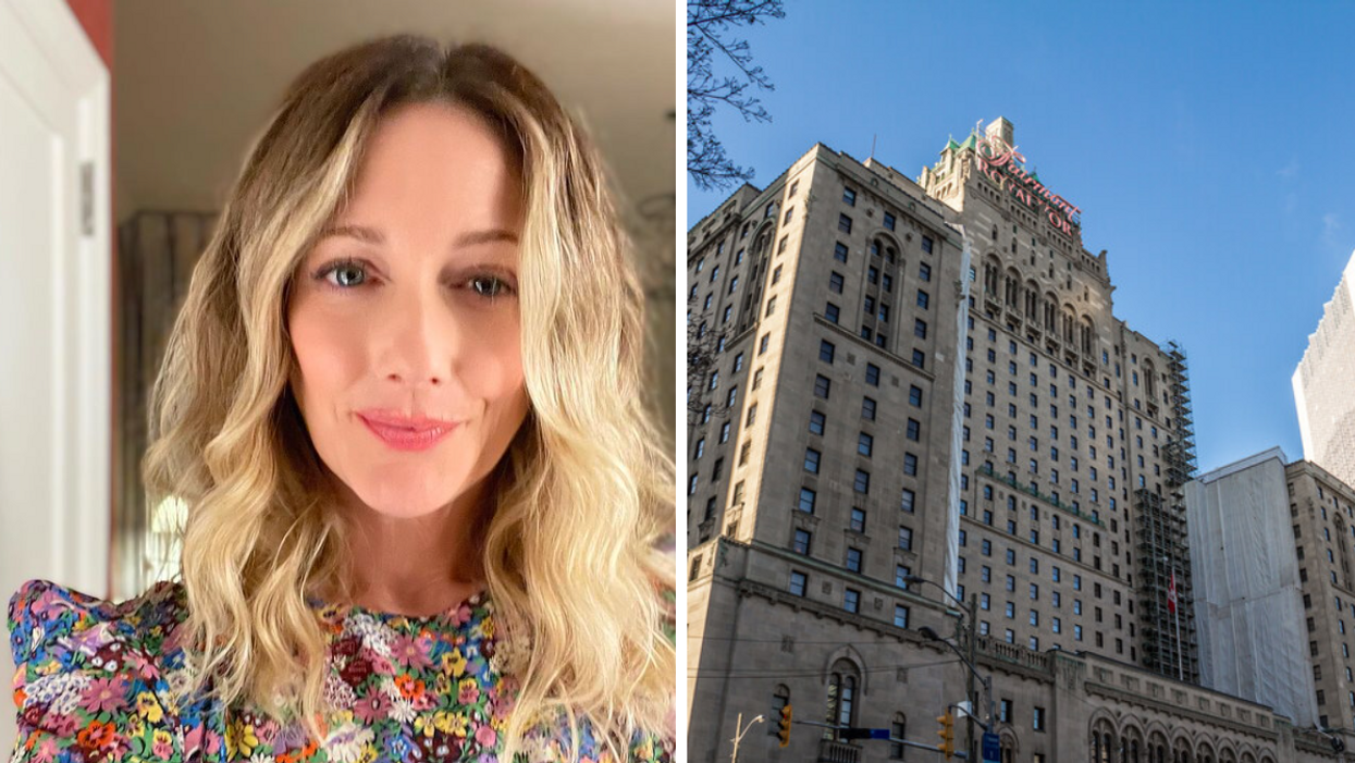Judy Greer. Right: Fairmont Royal York hotel.