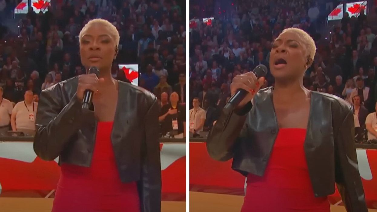 Jully Black singing "O Canada" at the 2023 NBA All Star game.