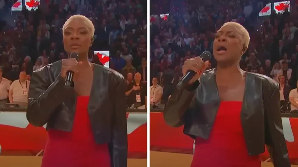 Jully Black singing "O Canada" at the 2023 NBA All Star game.
