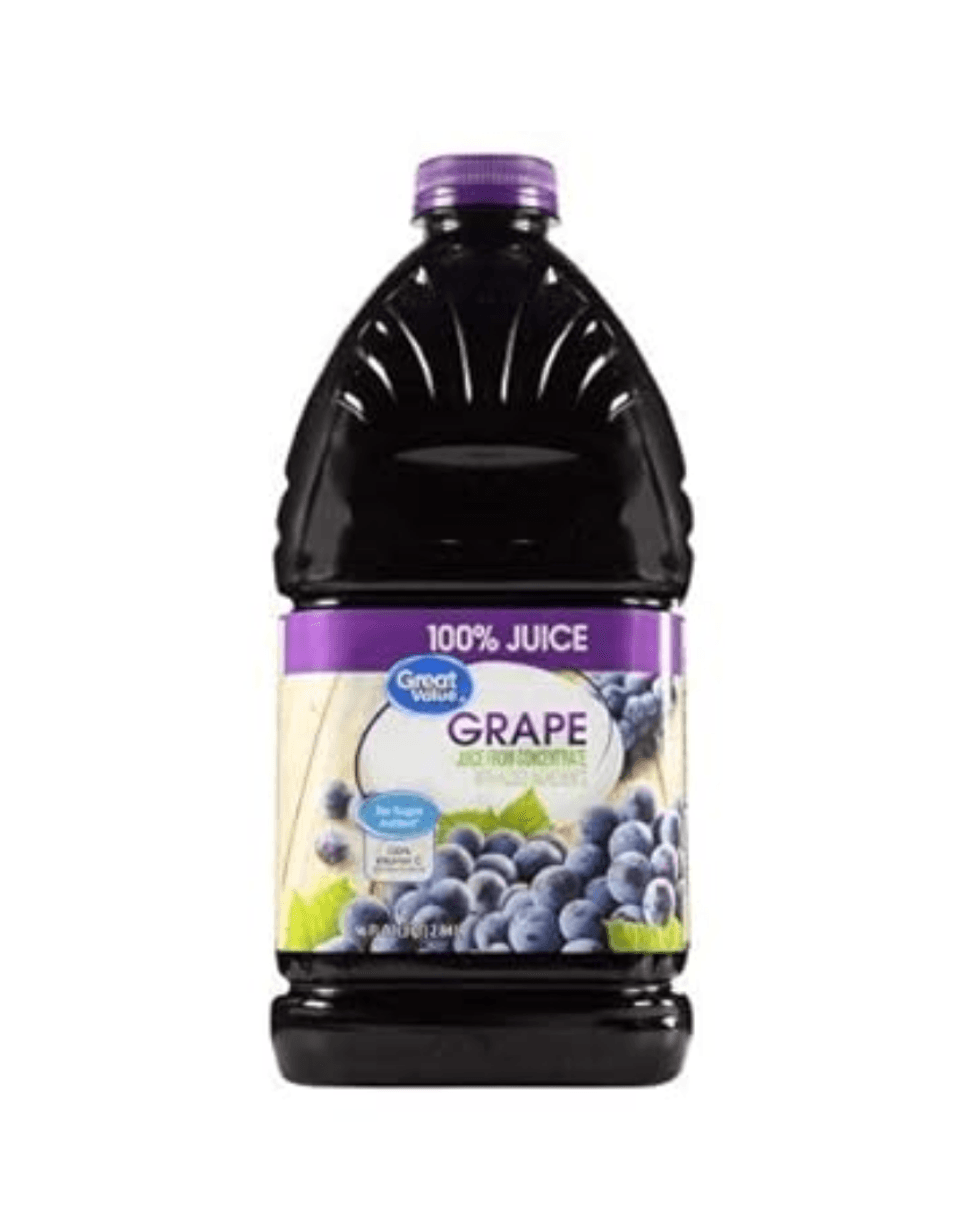 Jus 100% raisin de la marque Great Value.