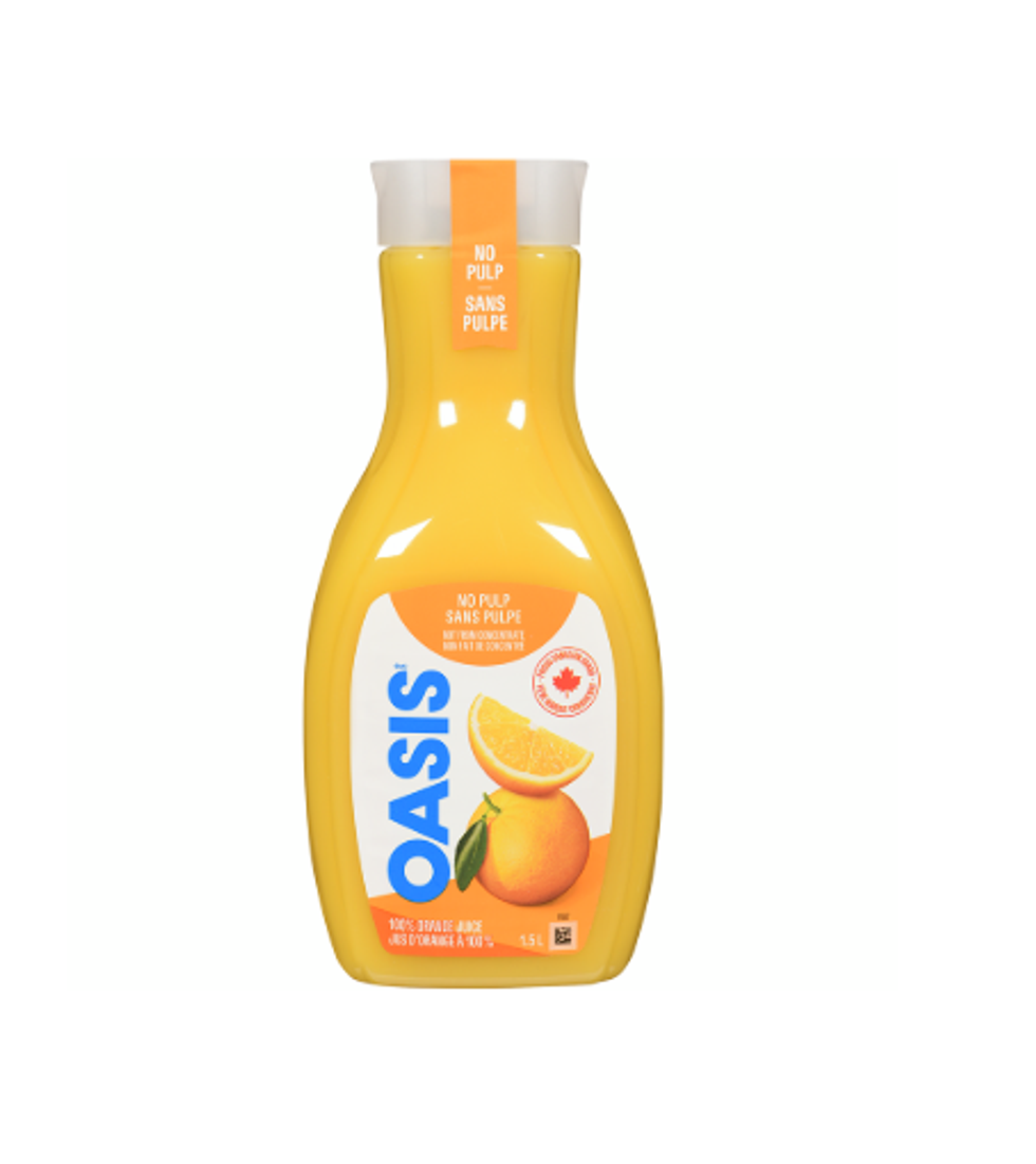 Jus d\u2019orange sans pulpe Oasis.