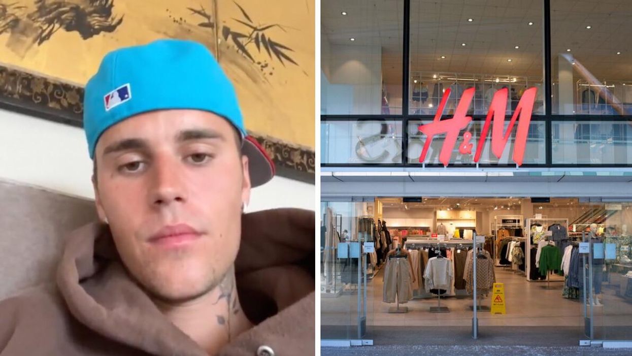 Justin Bieber. Right: An H&M store.