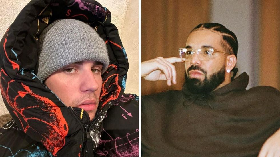 Justin Bieber. Right: Drake.