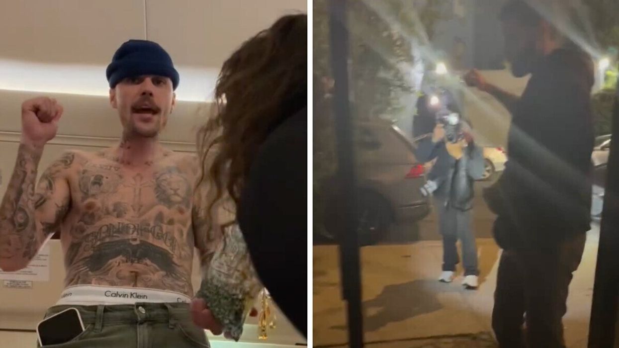 Justin Bieber. Right: Paparazzi outside Justin Bieber's home in Los Angeles, CA.