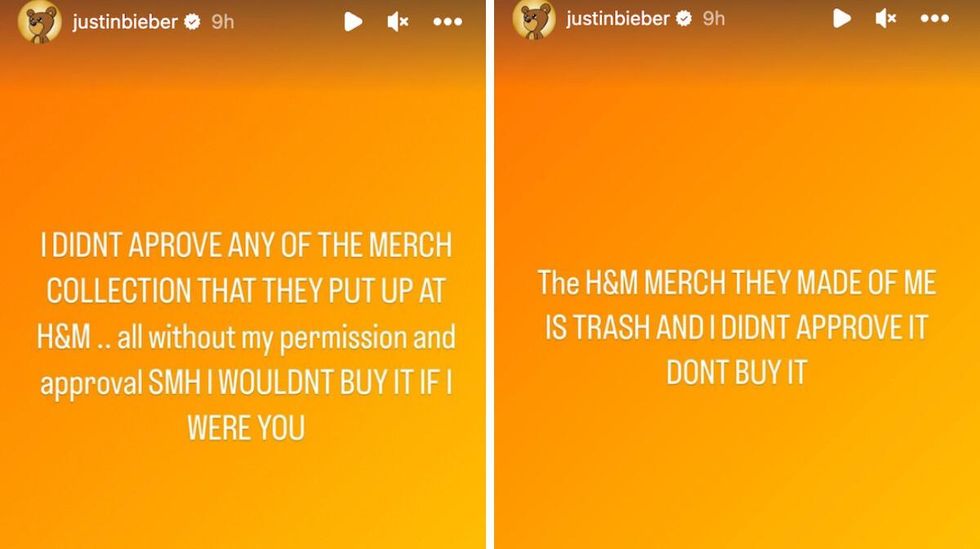 Justin Bieber's Instagram story.