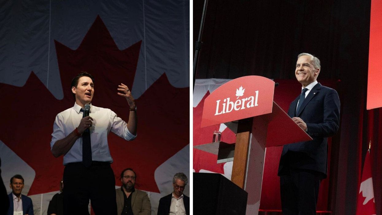 Justin Trudeau. À droite : Mark Carney