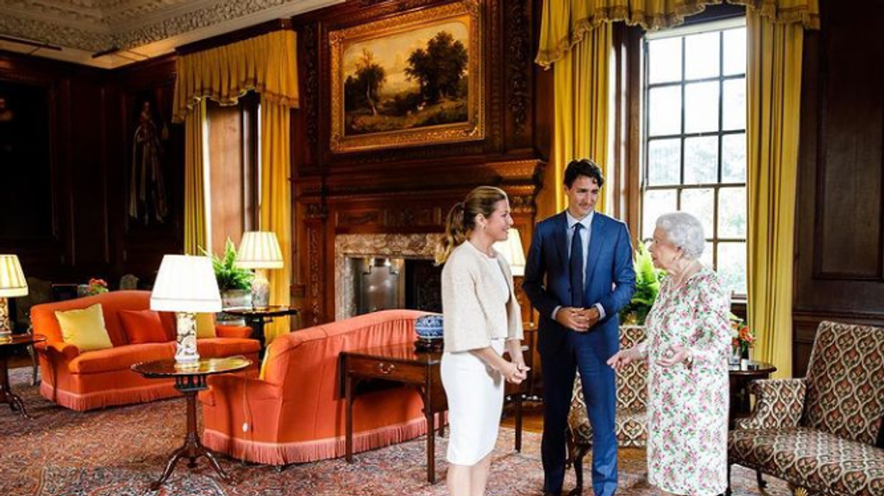 Justin Trudeau and Sophie Grégoire Trudeau with Queen Elizabeth II.
