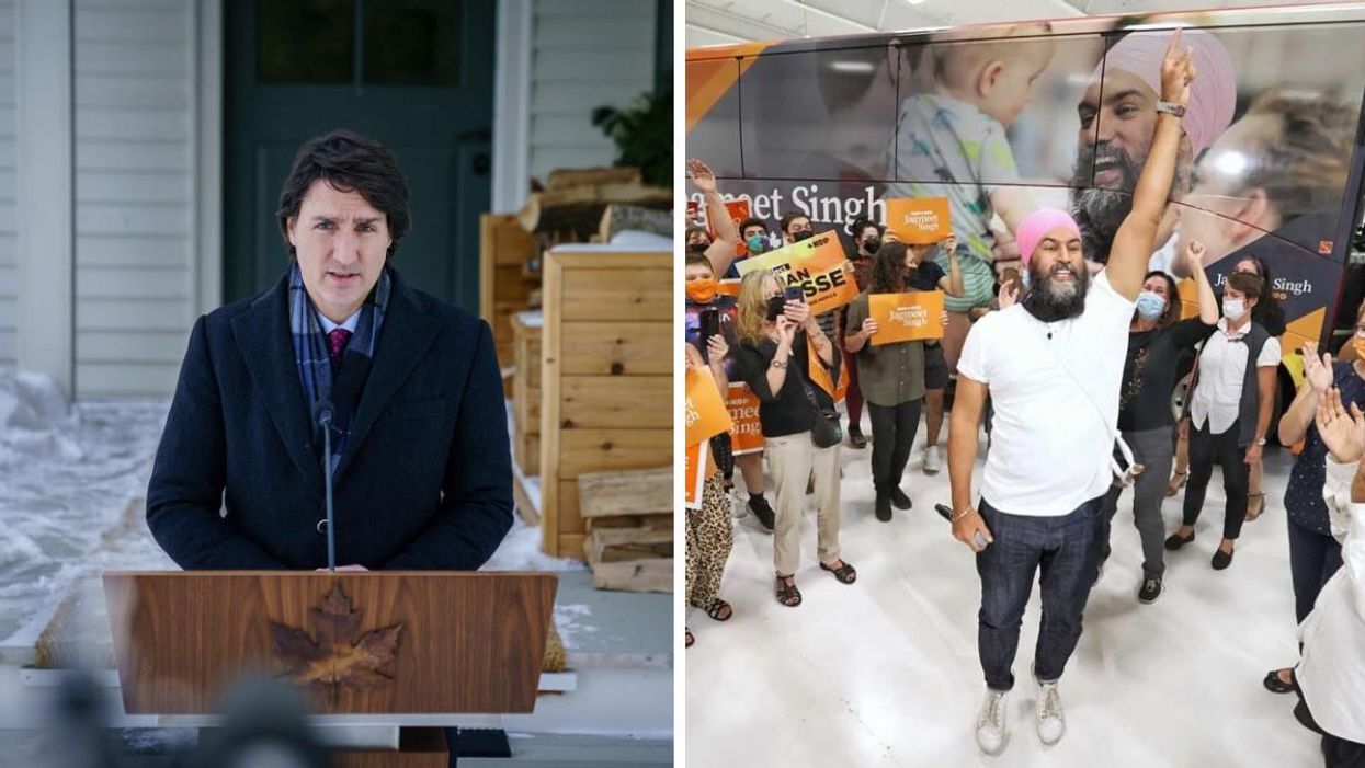 Justin Trudeau. Droite : Jagmeet Singh.