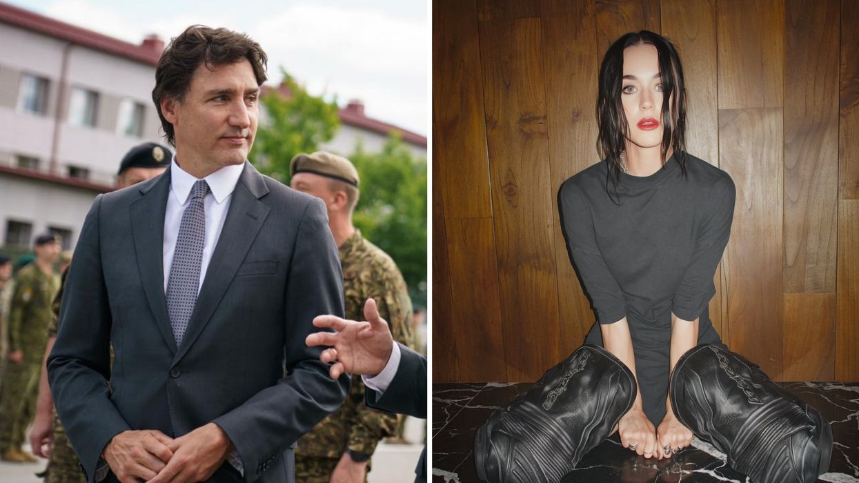 Justin Trudeau. Droite : Katy Perry.