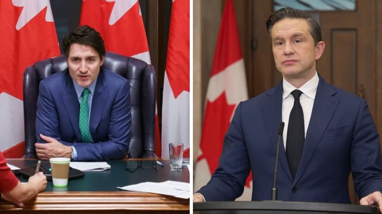 Justin Trudeau. Droite : Pierre Poilievre.