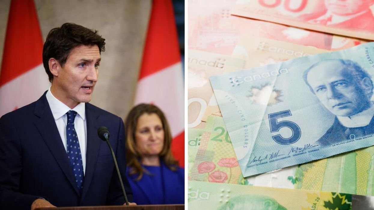 Justin Trudeau. Right: Canadian dollars.