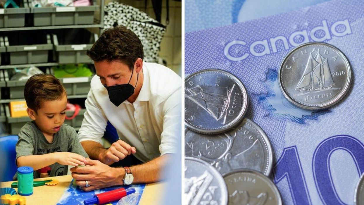 Justin Trudeau. Right: Canadian dollars.