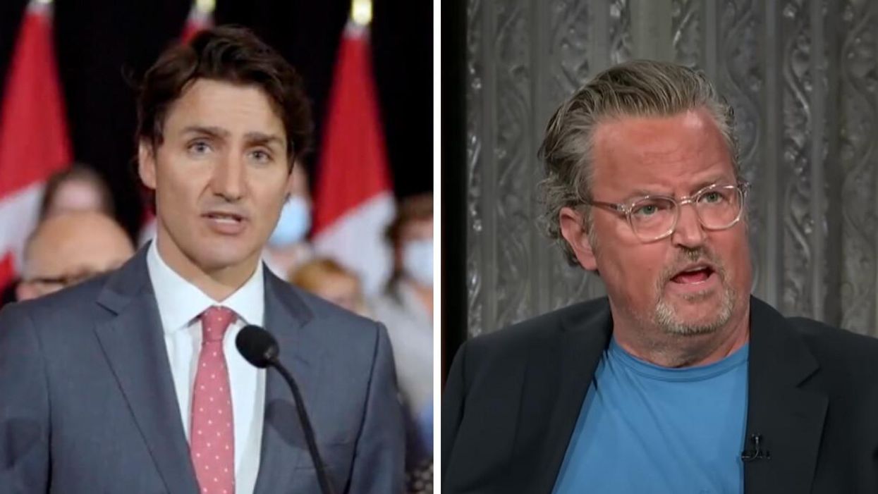 Justin Trudeau. Right: Matthew Perry.