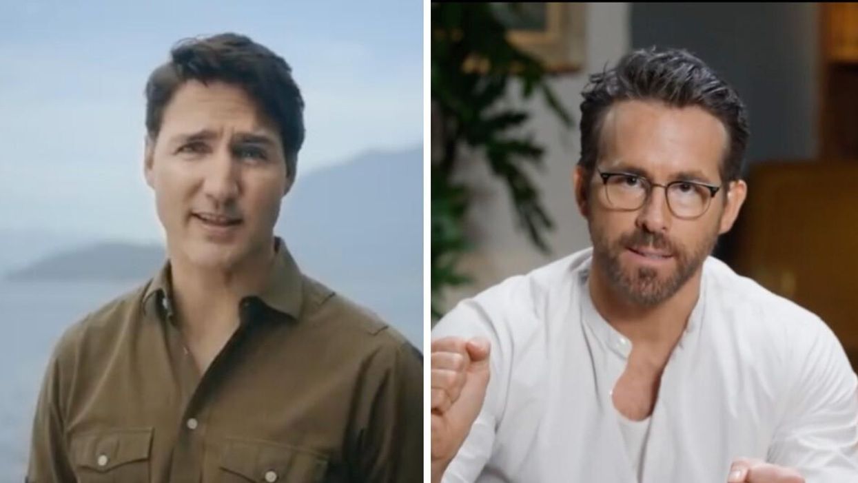 Justin Trudeau. Right: Ryan Reynolds.