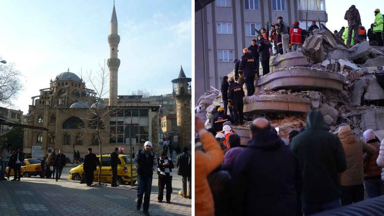 Kahramanmaraş in Turkey. Right: Destruction from the earthquake.