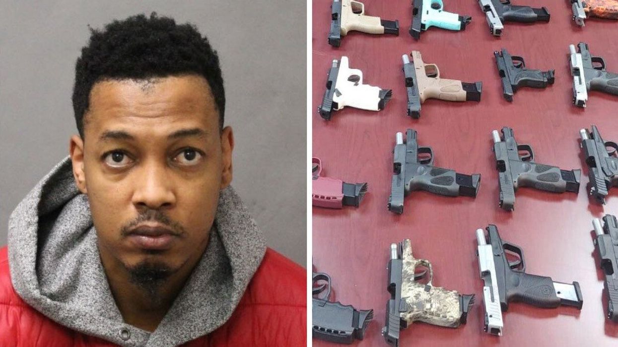 Kamar Cunningham. Right: Guns seized by Toronto police during Project Patton.