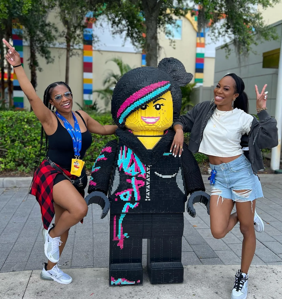 Kandi Burruss and Sanya Richards-Ross at Legoland.