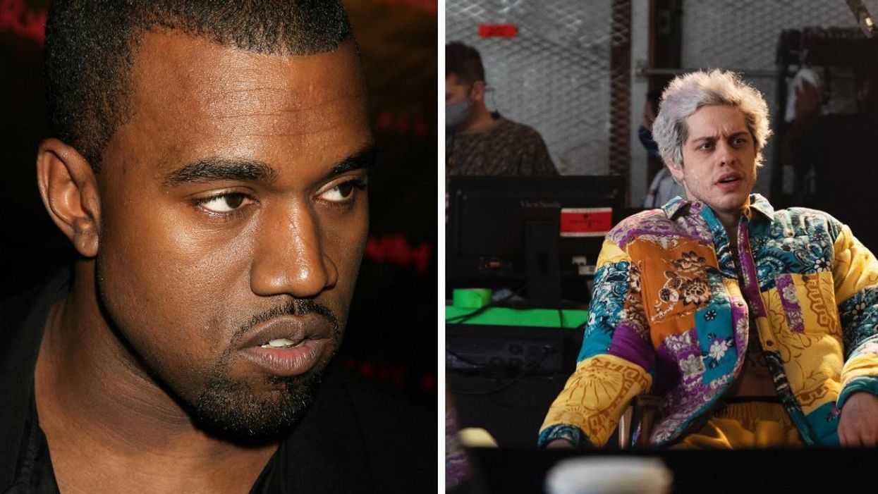 Kanye West. Right: Pete Davidson