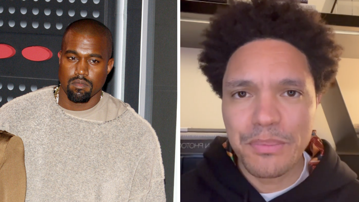 Kanye West. Right: Trevor Noah