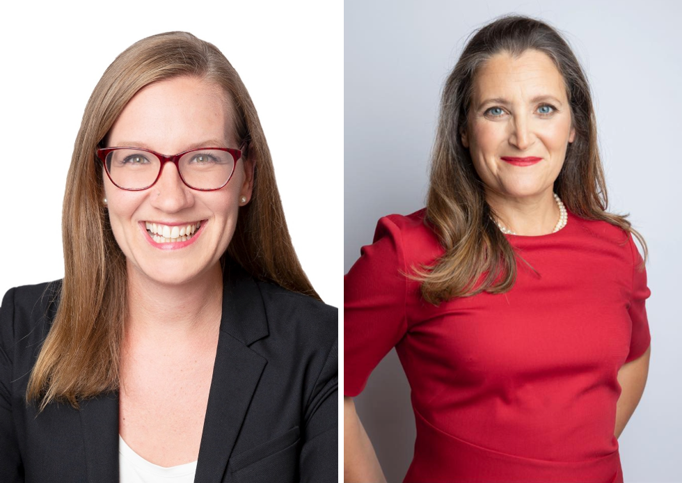 Karina Gould. \u00c0 droite : Chrystia Freeland.