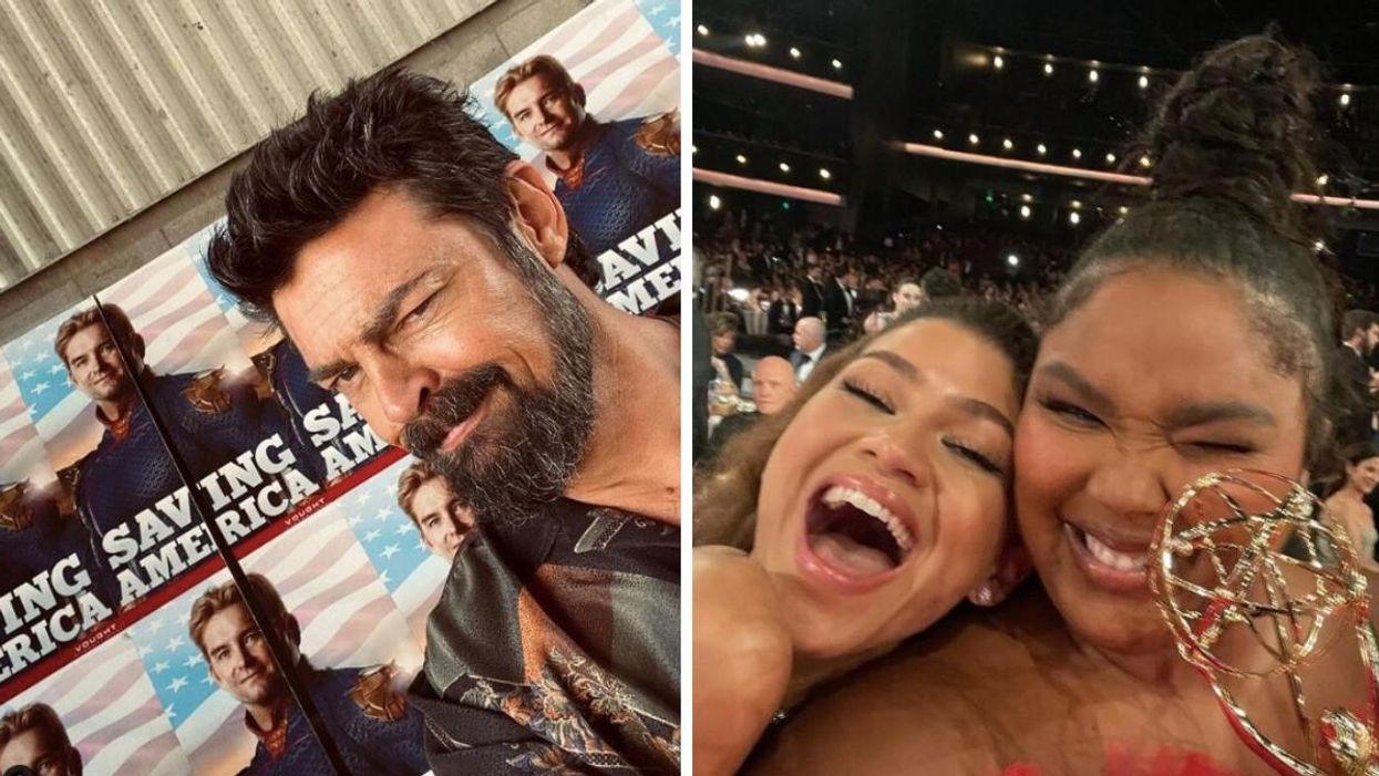 Karl Urban on the set of The Boys. Right: Lizzo at an awards ceremony.