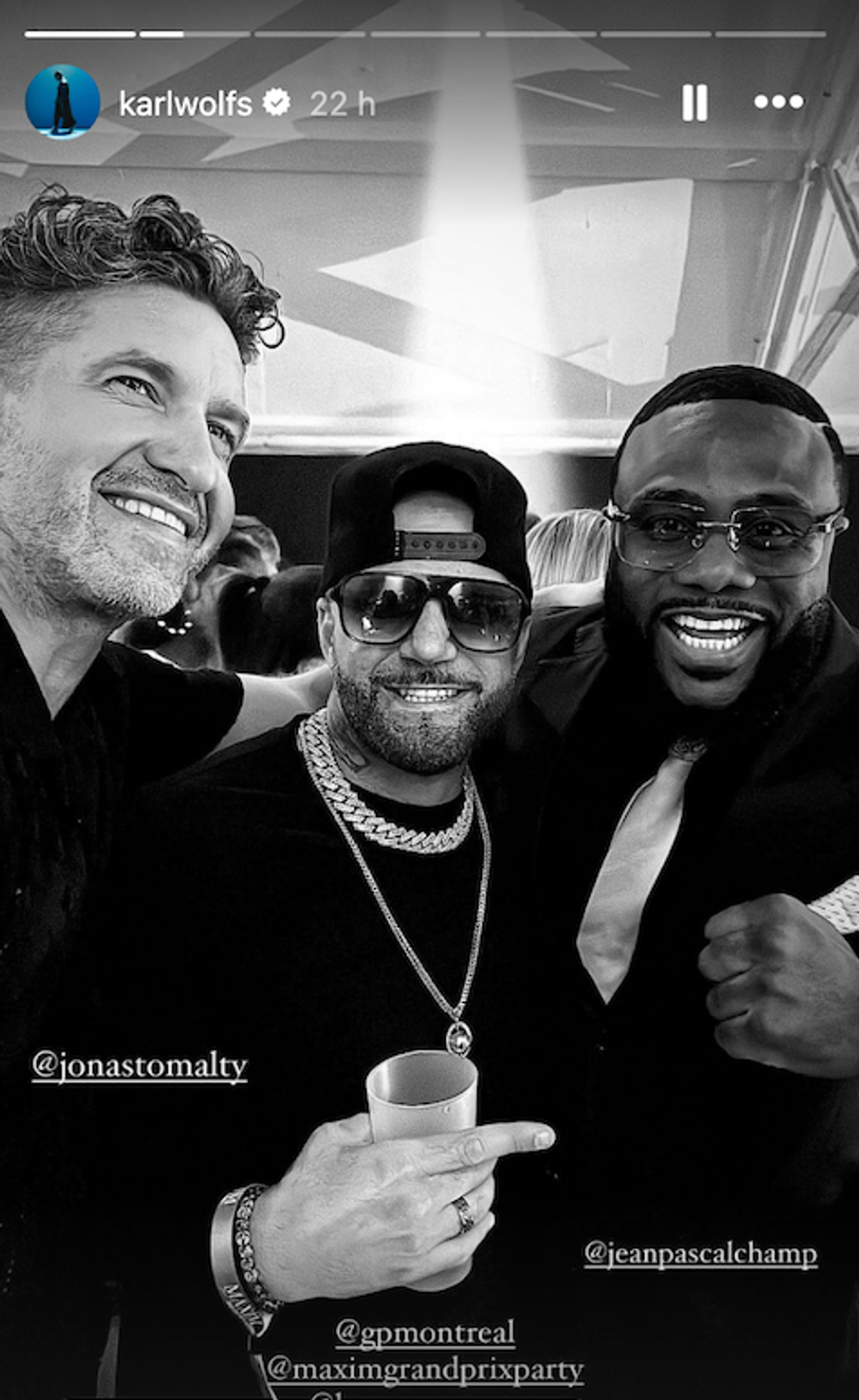 Karl Wolf, Jean-Pascal et Jonas Tomalty au Maxim Grand Prix Party \u00e0 Montr\u00e9al.
