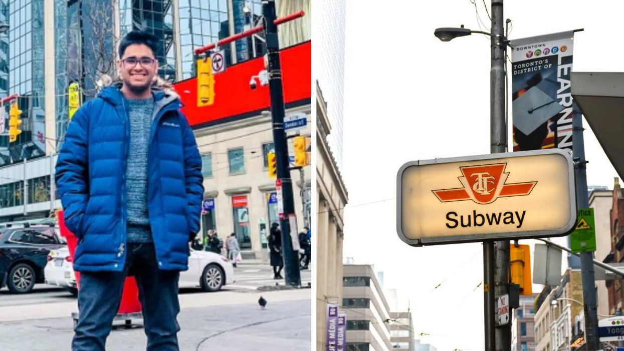Kartik Vasudev in Toronto. Right: TTC subway sign.