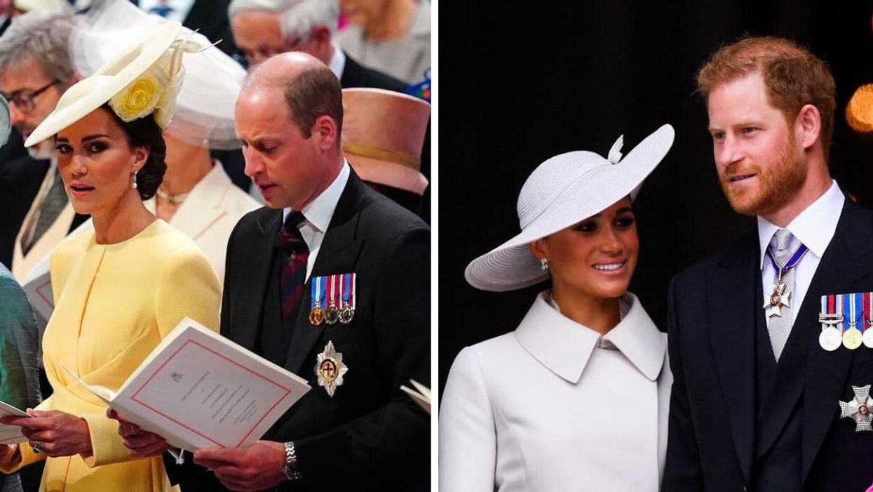 Kate Middleton and Prince William. Right: Meghan Markle and Prince Harry.
