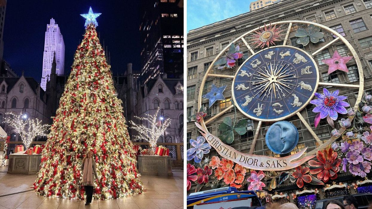 Katherine at the Lotte New York Palace. Right: Christmas decor in New York.