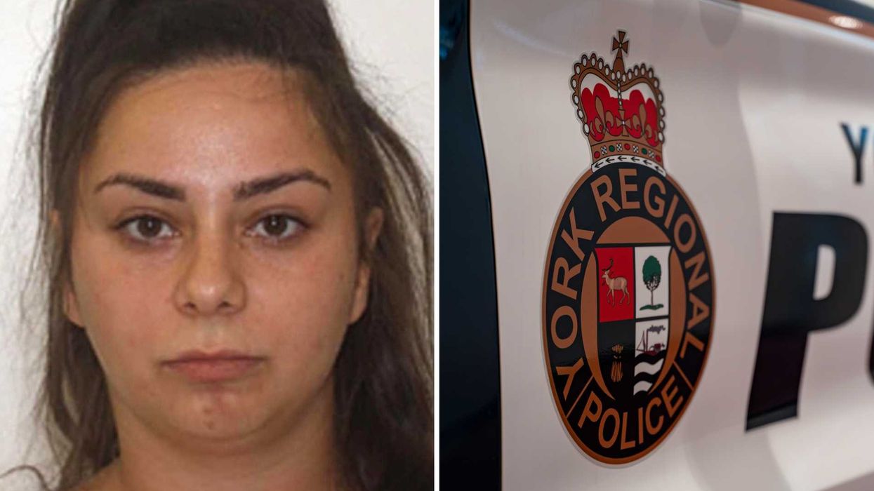 Katherine Bergeron-Pinzarrone. Droite : logo de la police régionale de York, en Ontario.