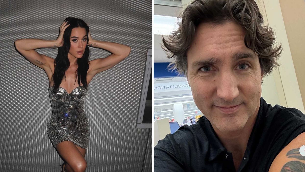 Katy Perry. Droite : Justin Trudeau.