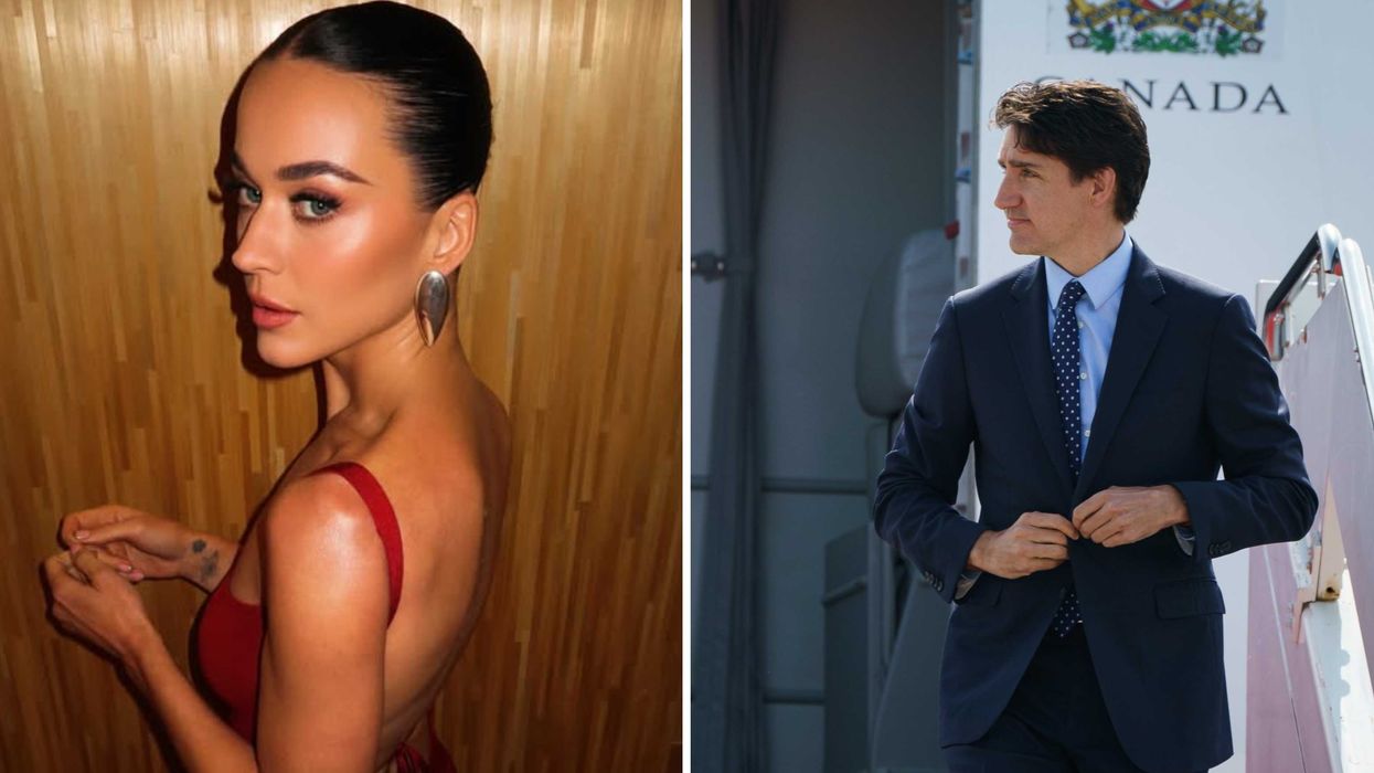 Katy Perry. Droite : Justin Trudeau.