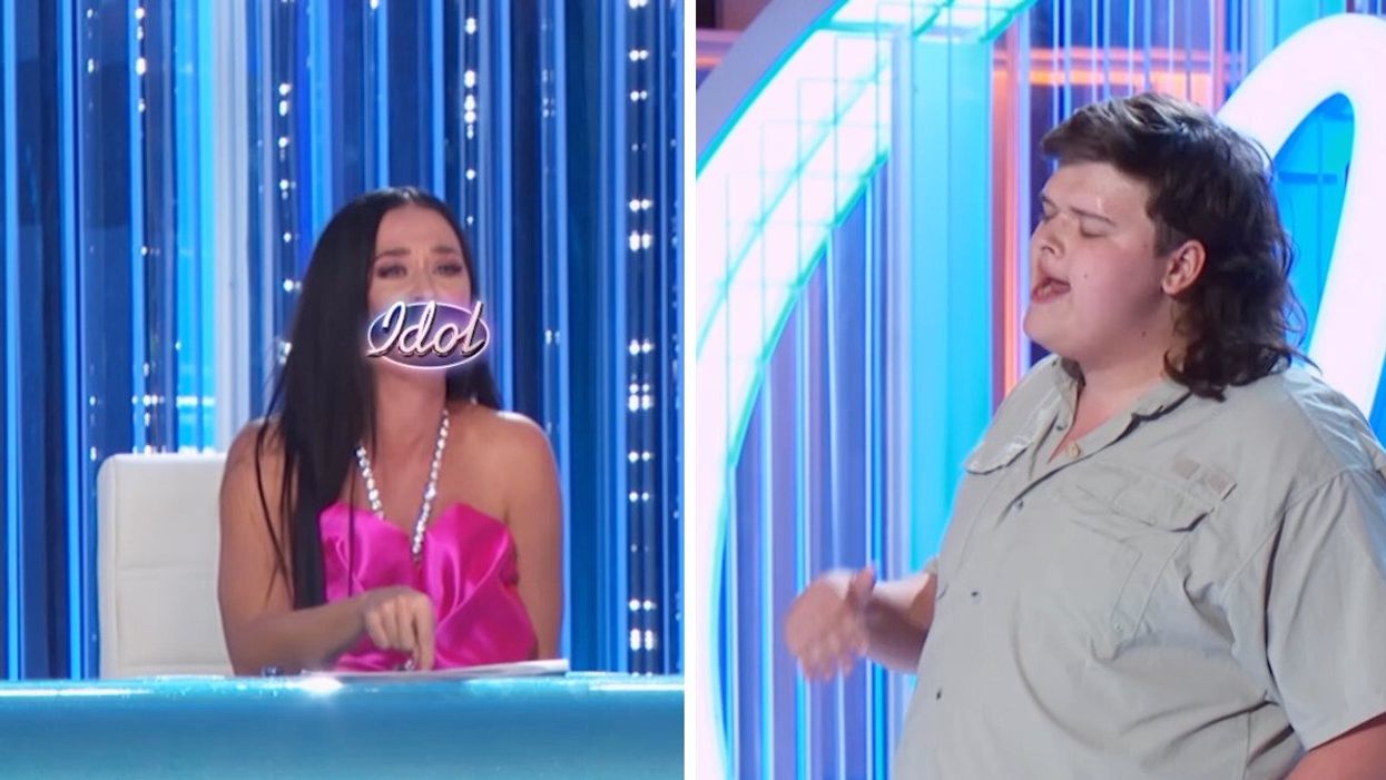 Katy Perry on "American Idol." Right: Contestant Trey Louis singing for the judges on "American Idol."