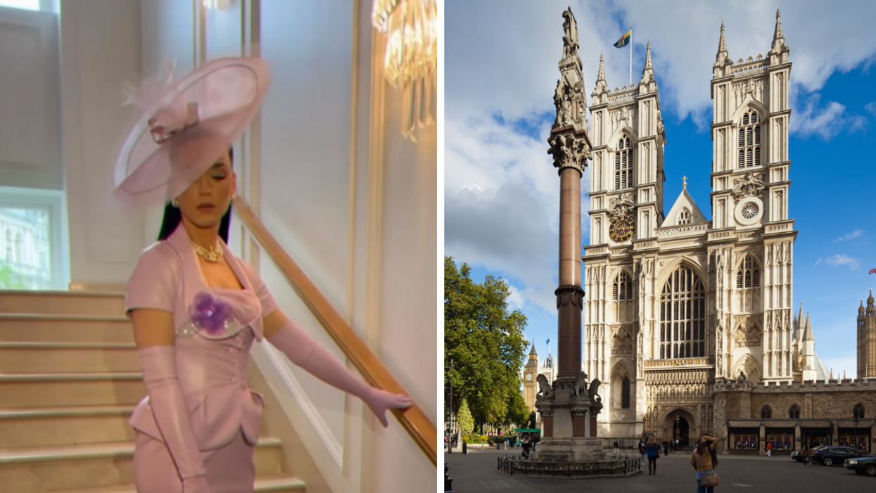 Katy Perry. Right: Westminster Abbey.