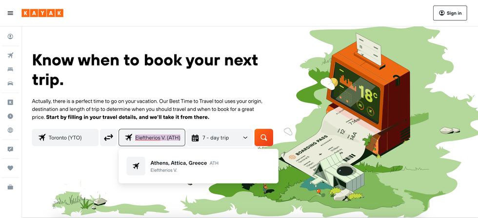 KAYAK's Best Time To Travel tool.