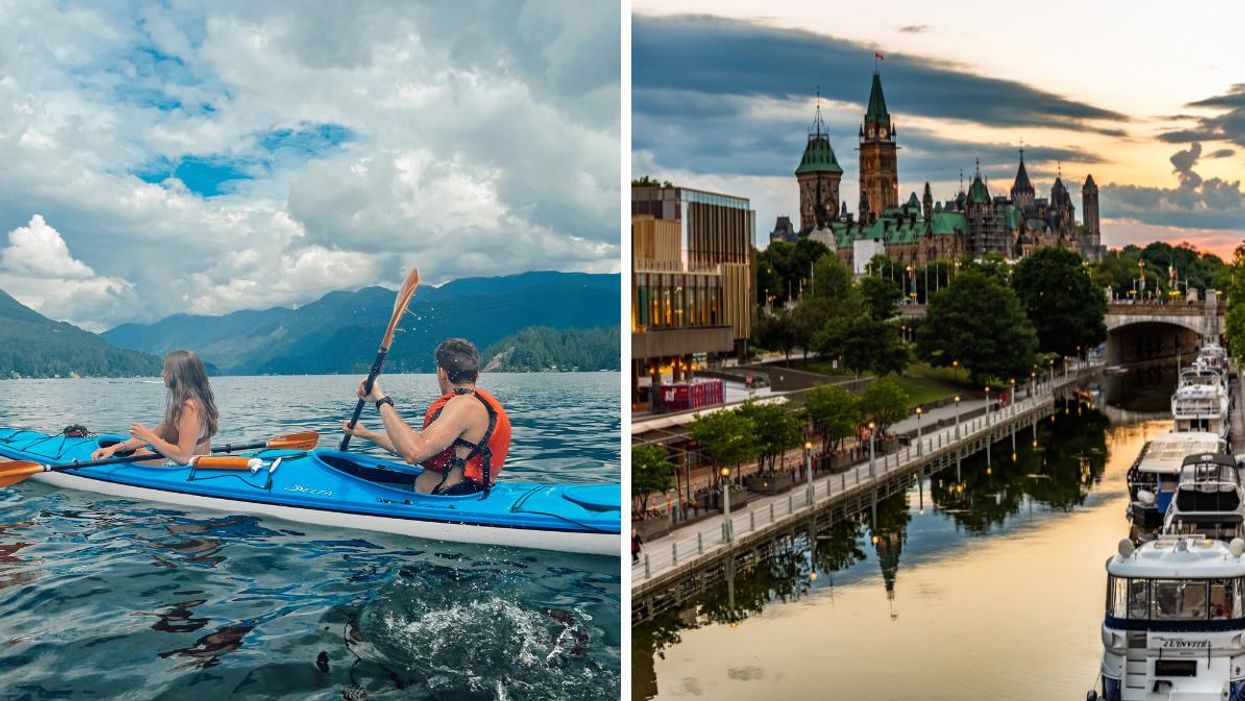 Kayaking in B.C. Right: Ottawa, Ontario.
